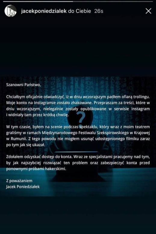 Jacek Poniedziałek oświadczenie