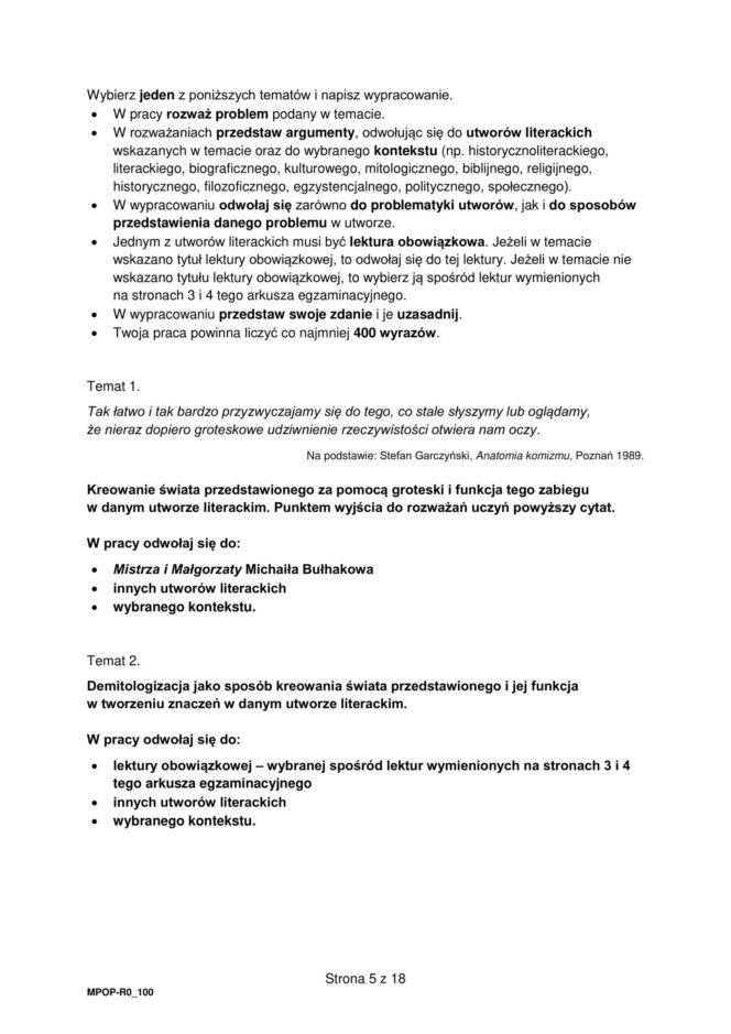 Matura 2026 j. polski rozszerzony (PR): ARKUSZ CKE