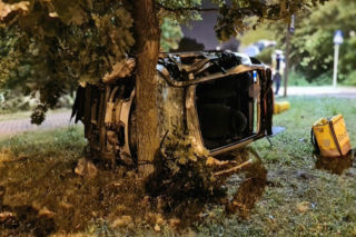 Cudem przeżył ten wypadek! Dostawca jedzenia owinął się smartem wokół drzewa [ZDJĘCIA]