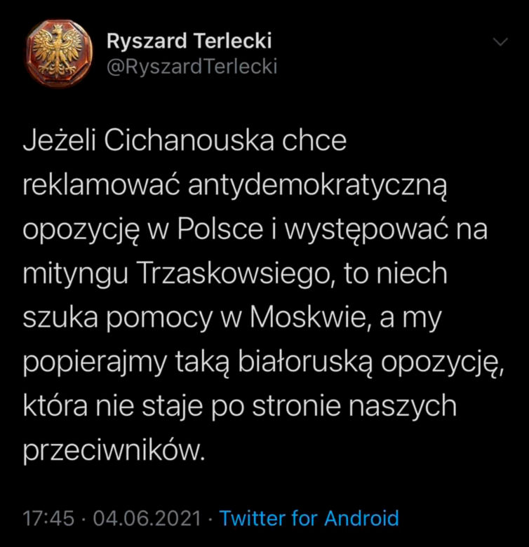 Swiatłana Cichanouska niech szuka pomocy w Rosji