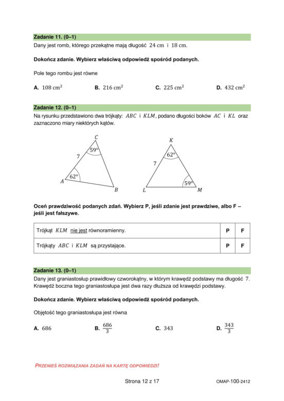 Próbny egzamin ósmoklasisty 2024 - MATEMATYKA
