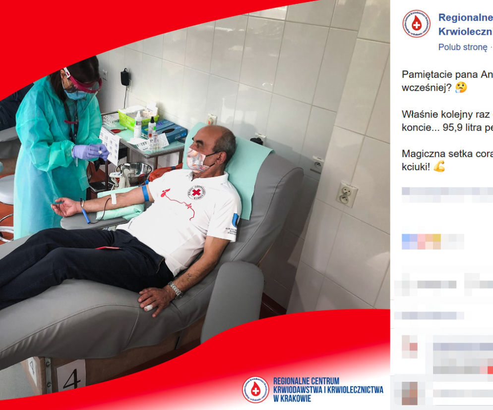 Pan Andrzej Lisek oddał już prawie 100 litrów krwi!