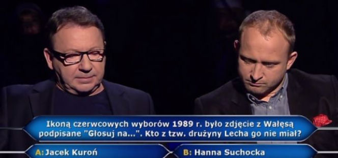 Zdjęcie z Wałęsą podpisane 'Głosuj na...'- kto z drużyny Lecha go nie miał? Szyc i Zamachowski politycznie w Milionerach 