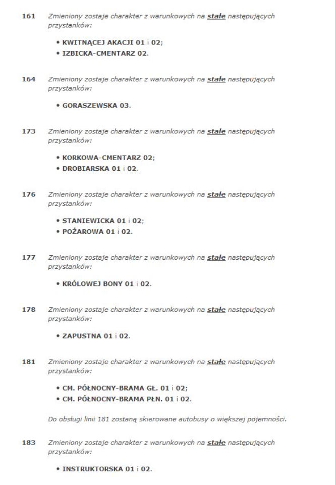 CZĘŚĆ 1      Zmiany obowiązujące w dniach 23-27.10.2017 r. oraz 2.11.2017 r. (poniedziałek-piątek oraz czwartek)