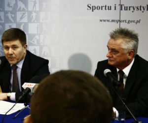 Konferencja prasowa z udziałem wicepremiera ukraińskiego rządu Iwana Wasyniuka i ministra sportu i turystyki Mirosława Drzewieckiego.