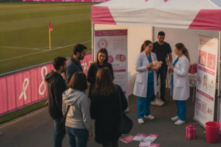 Różowe opaski to nie wszystko. Na stadionach NFZ pokaże, jak badać piersi i jądra