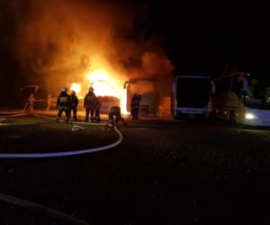 Pożar autokarów w Krośnie