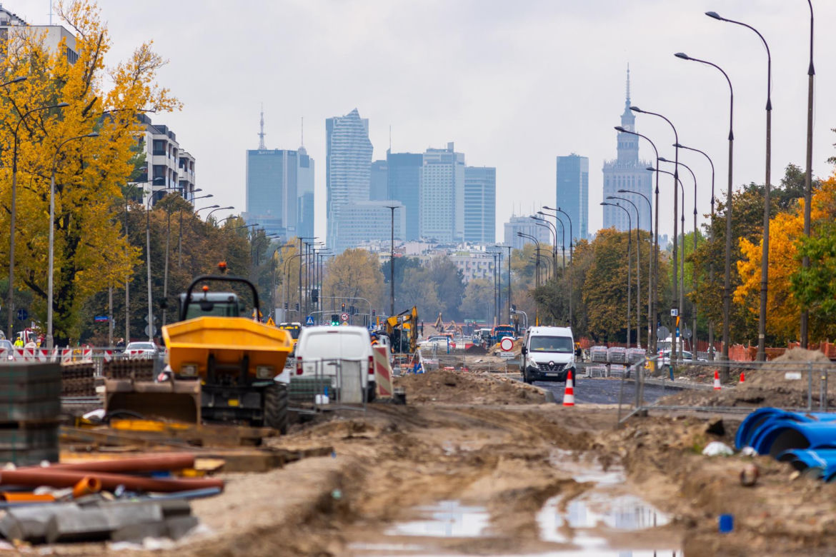 Tramwaj do Wilanowa – Sobieskiego, widok w kierunku centrum
