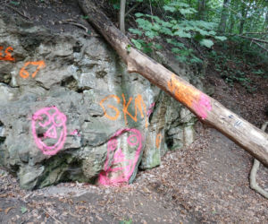 Wandale zniszczyli przyrodniczy skarb pod Bydgoszczą. Jaskinia „Bajka” oszpecona farbą