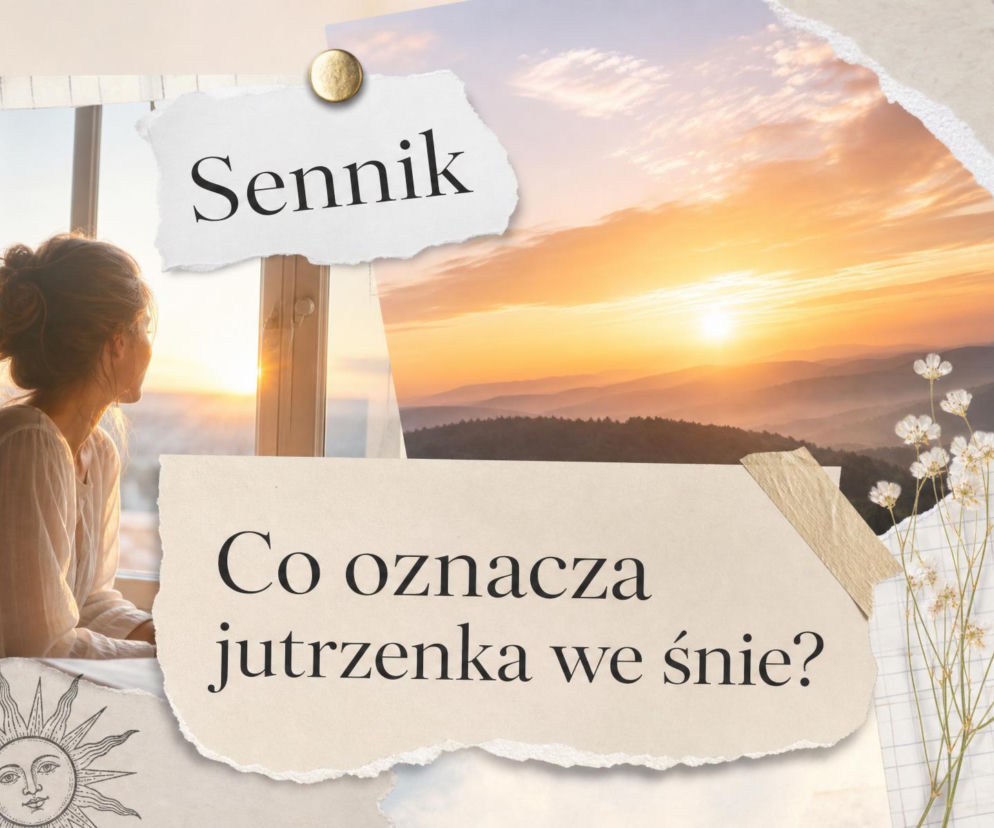 Kobieta patrząca przez okno na wschód słońca nad górami. O znaczeniu snu o jutrzence przeczytasz na SE.
