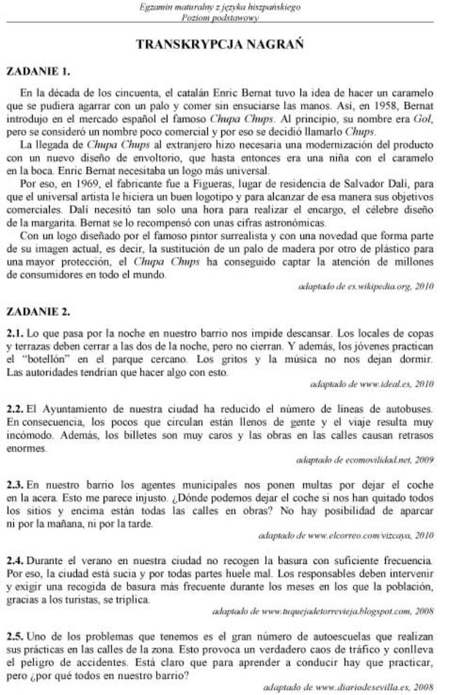 Matura 2012 hiszpański podstawowy 