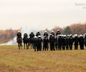 Konie służbowe śląskiej policji przeszły szkolenie. Musiały wytrzymać odgłosy wystrzałów czy ujadanie psów