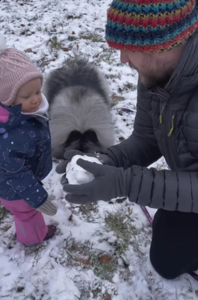 Antoni Królikowski bawi się z córką na śniegu