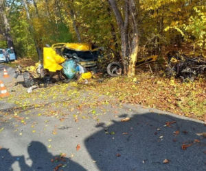 Osobówka z impetem uderzyła w drzewo. Z auta zostały strzępy
