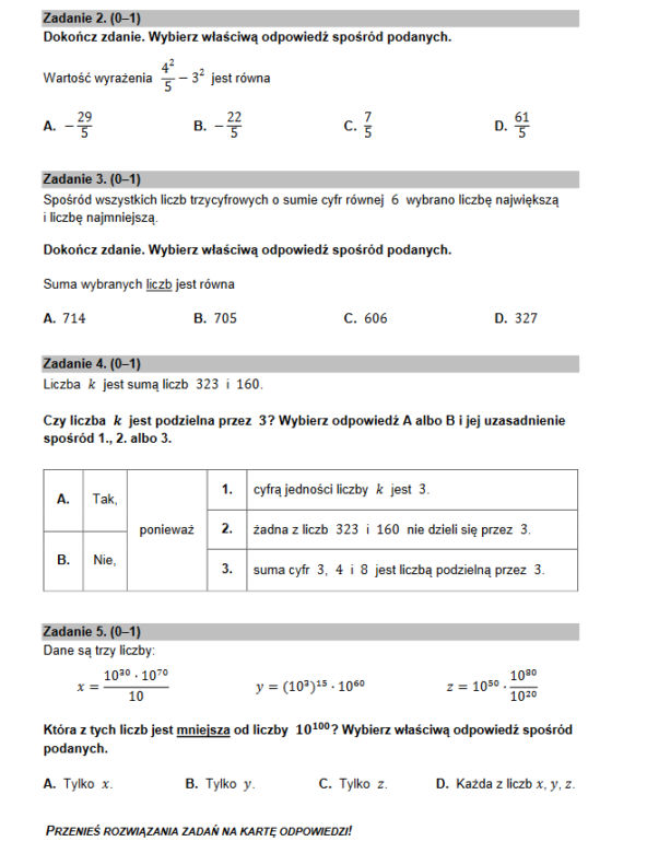 Egzamin ósmoklasisty 2022 matematyka