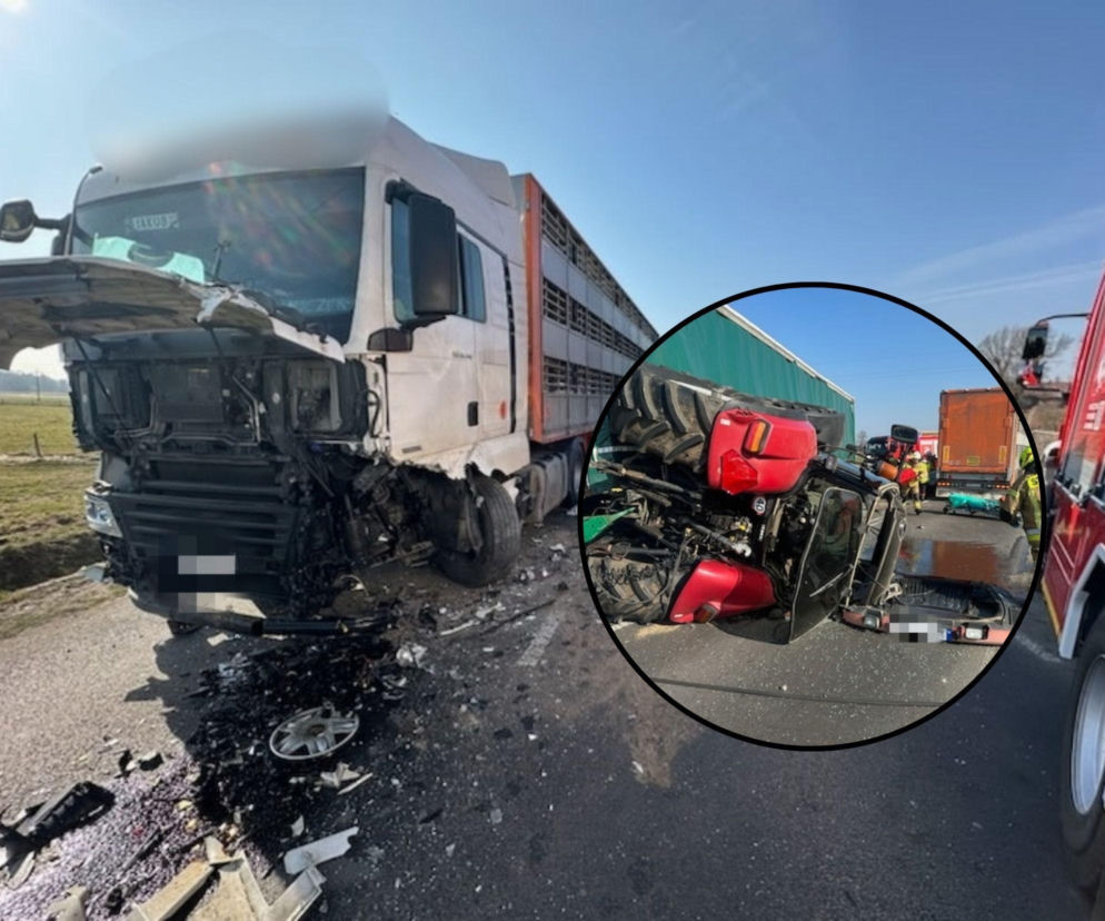Wyprzedzał ciągnik, zderzył się z ciężarówką. Trzy osoby trafiły do szpitala
