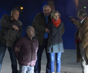 Pierwsza miłość. Krzyś (Mariusz Jakus), Romuś (Grzegorz Skrzecz), Karol Weksler (Karol Strasburger), Andrzej (Jerzy Bończak), Sabina (Urszula Dębska)