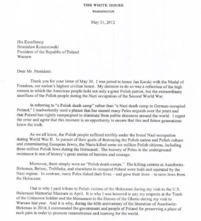 List Baracka Obamy do Bronisława Komorowskiego