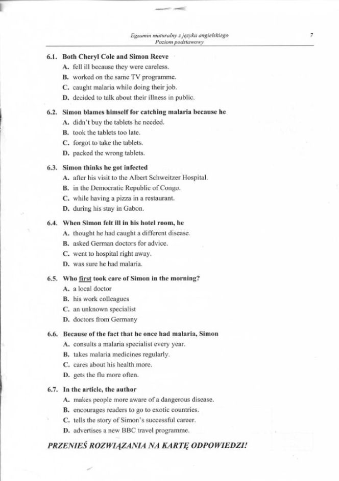 MATURA 2012, ANGIELSKI PODSTAWOWY: ARKUSZE, PYTANIA, ODPOWIEDZI