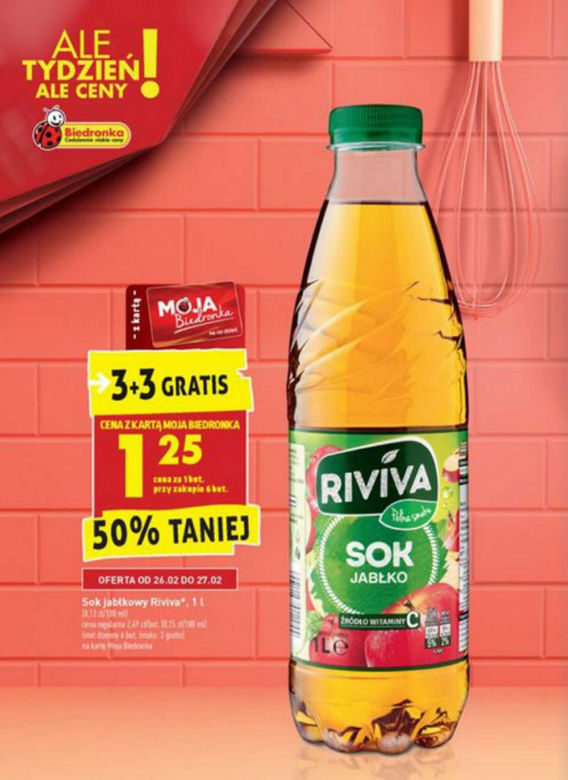  sok jabłkowy 3+3 gratis
