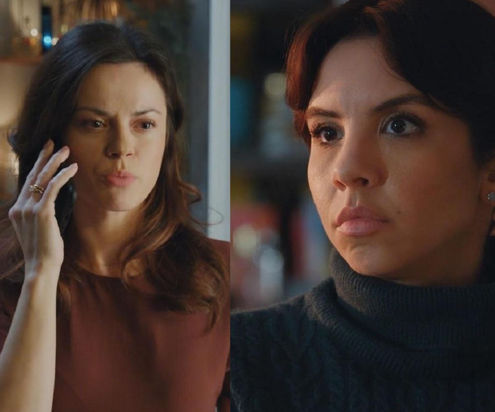 Aktorki Ilona Janyst jako Aneta (z lewej) i Paulina Lasota jako Kasia (z prawej) z serialu M jak miłość. Aneta odkrywa kłamstwo Kasi dotyczące ojcostwa Zosi i zamierza powiedzieć o tym Jakubowi. Sprawdź najnowsze odcinki i intrygi na Super Seriale.