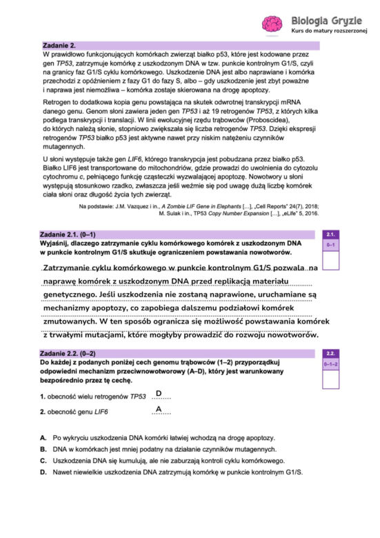 Odpowiedzi próbnej matury z biologii rozszerzonej 2024