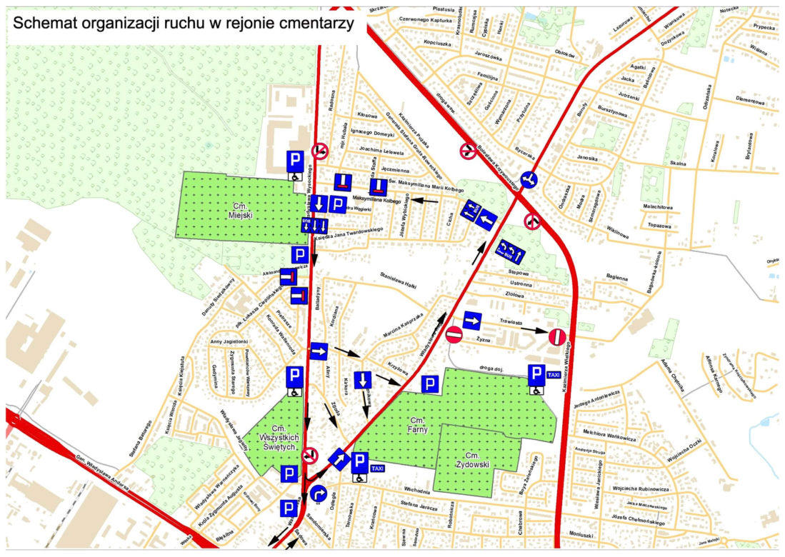 Wszystkich Świętych 2020: 1 listopada w Białymstoku. Organizacja ruchu [MAPY]
