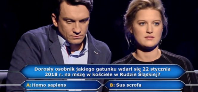 Jaki osobnik wdarł się na mszę w Rudzie Śląskiej 22.01.18? Odpowiedź na pytanie z Milionerów  