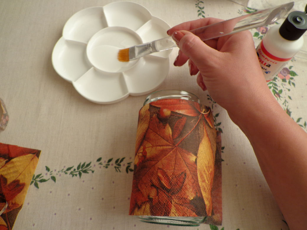 Jesienny lampion decoupage