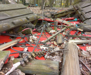 Rozbiórka Parku Linowego Tarzan w Parku Tysiąclecia w Lesznie