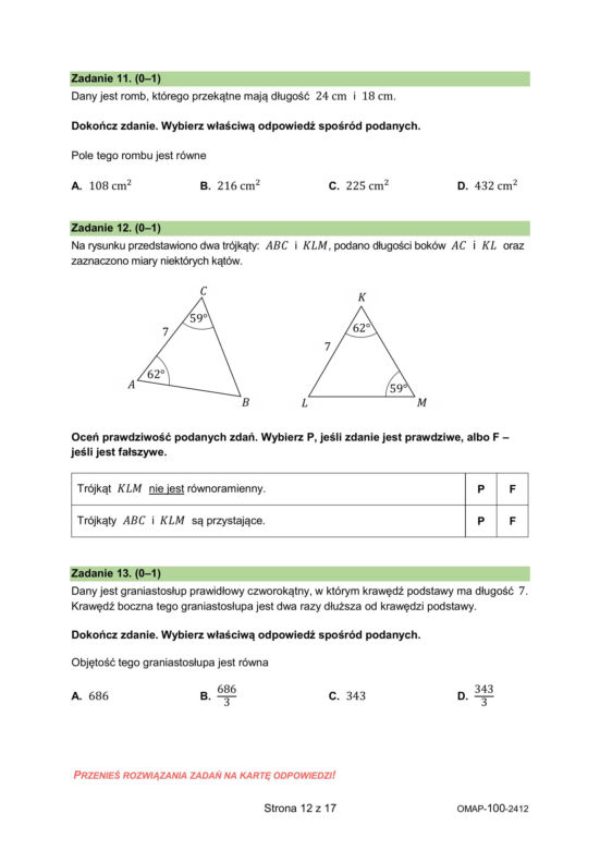 Próbny egzamin ósmoklasisty – ARKUSZ ZADAŃ MATEMATYKA