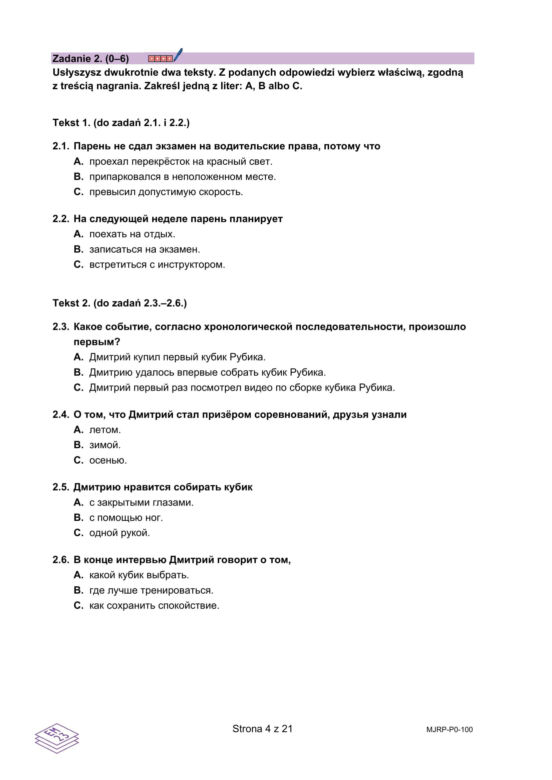 Matura 2025: rosyjski 7.05.2025. Arkusze CKE i odpowiedzi. Poziom podstawowy [Formuła 2023]	