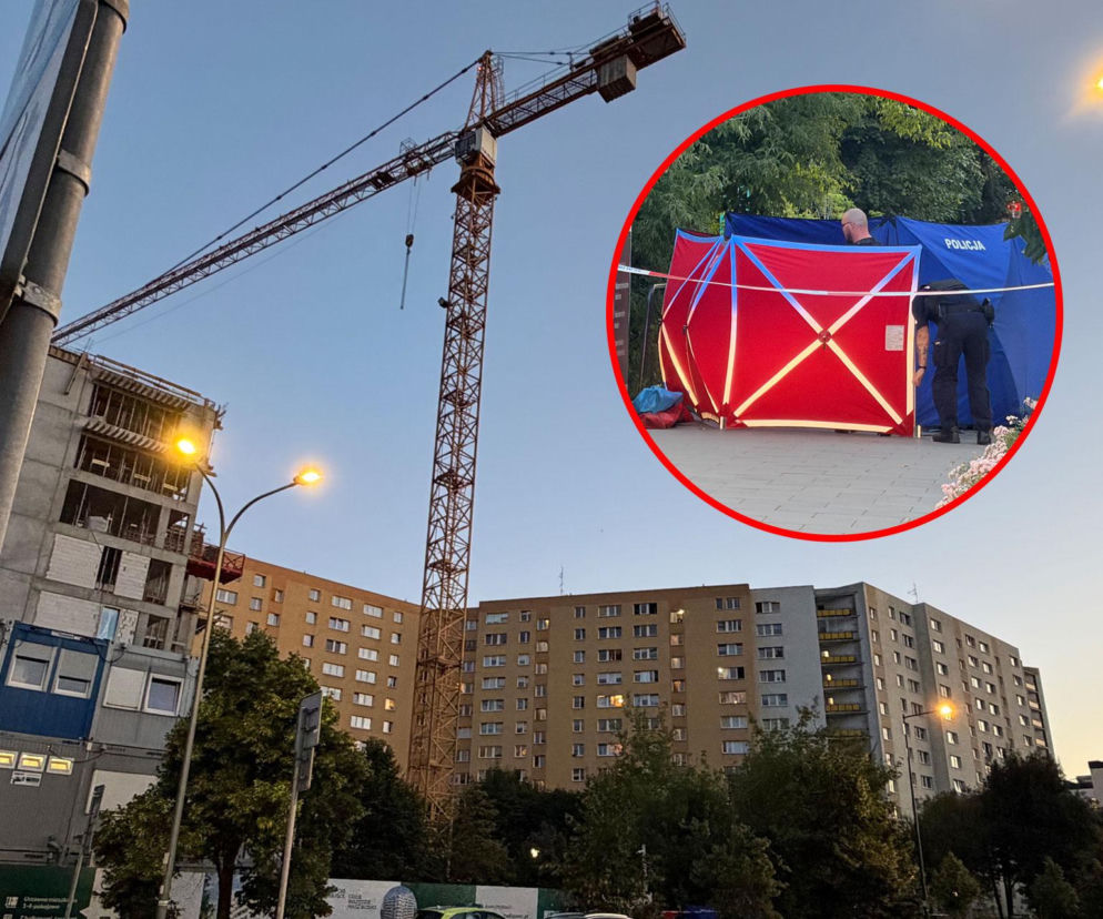 Mężczyzna runął w dół z żurawia, nie żyje. Dramat przed Komendą Policji w Warszawie