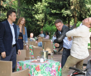 NA DOBRE i NA ZŁE, odc. 496. Przemek Zapała (Marcin Rogacewicz), Andrzej Falkowicz (Michał Żebrowski) i Piotr Gawryło (Marek Bukowski)