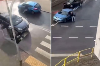 Sceny jak z GTA w Piekarach Śląskich. Kierowca ruszył z mężczyzną na aucie!