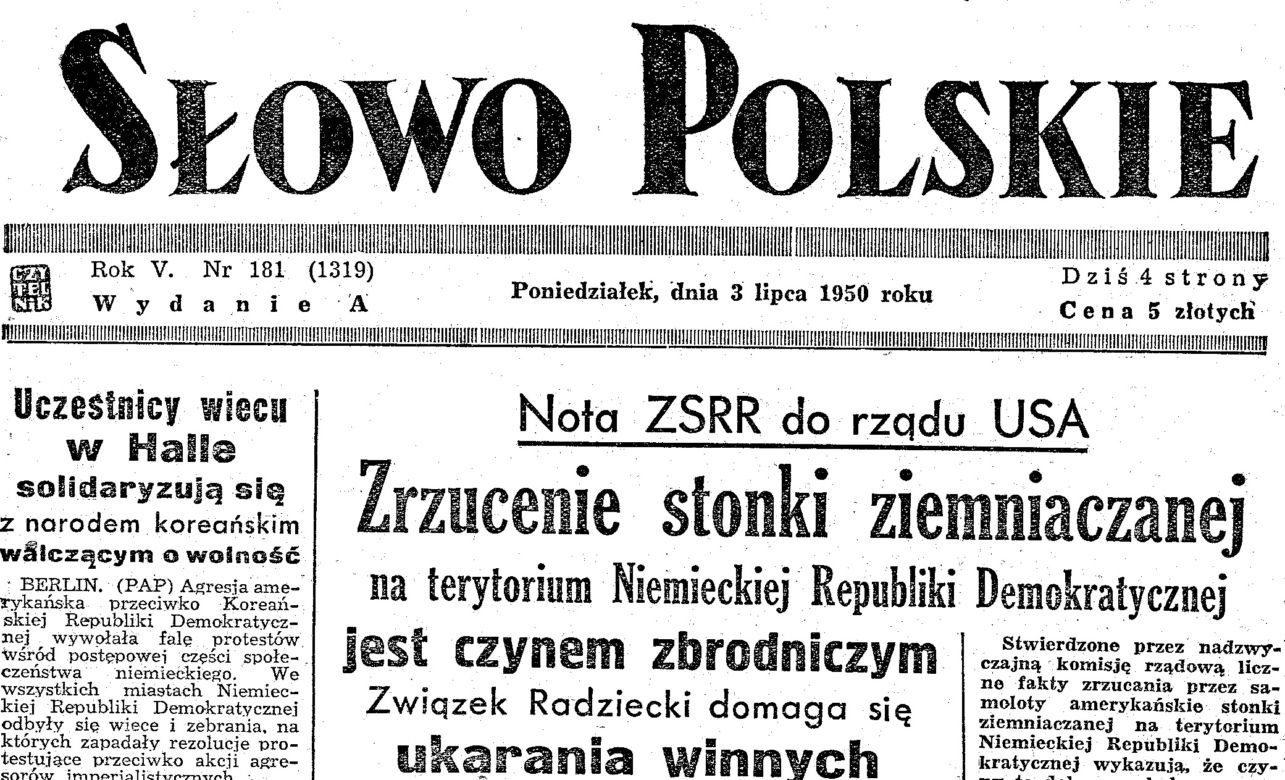 Strona tytułowa "Słowa polskiego" wydanie z 3 lipca 1950