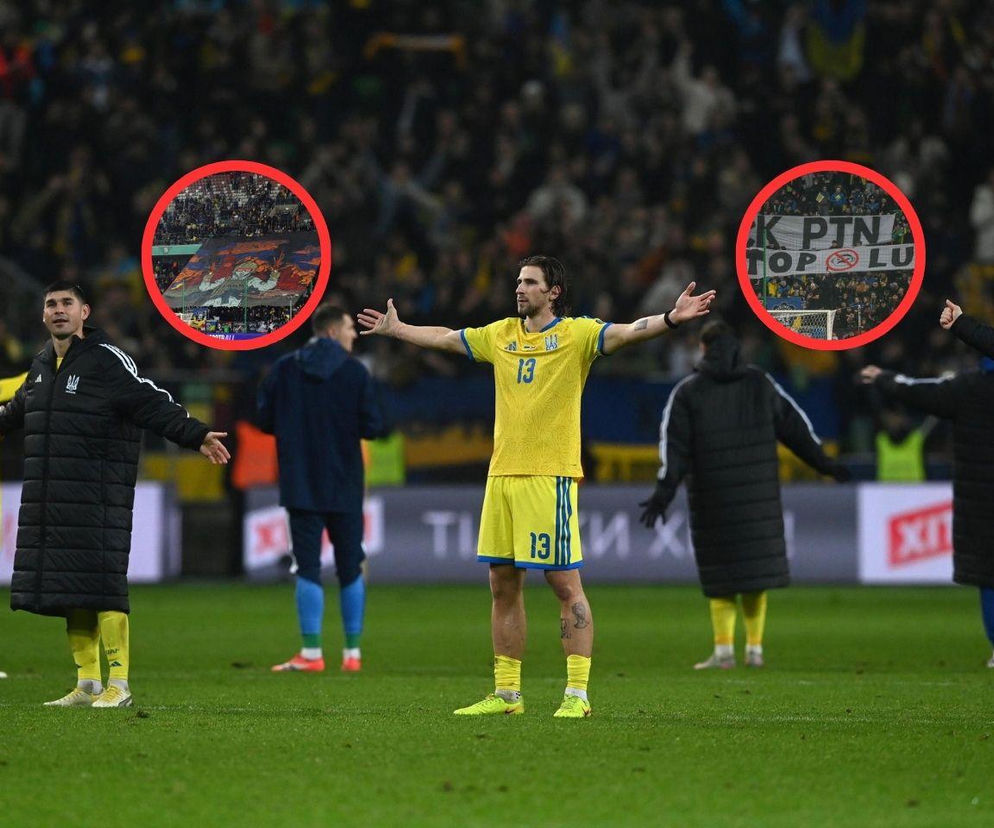 Transparenty na meczu Ukraina - Islandia w Warszawie