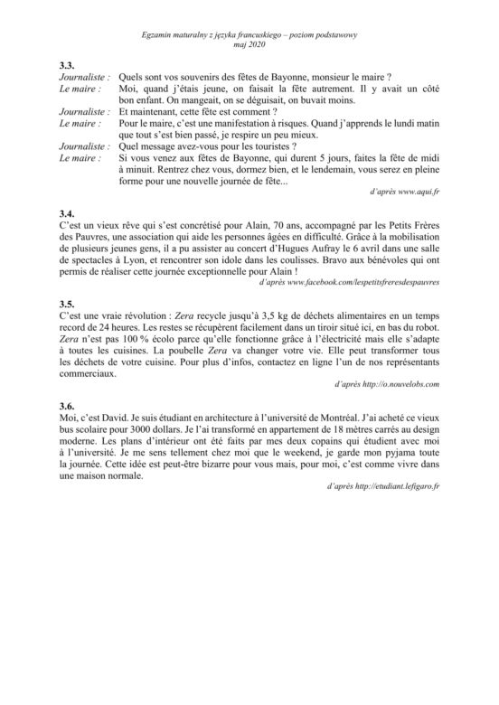 Matura 2020 ARKUSZE CKE: j. francuski p. podstawowy