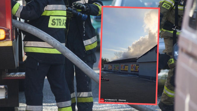 Biedronka stanęła w płomieniach. Budynek wali się na oczach ratowników