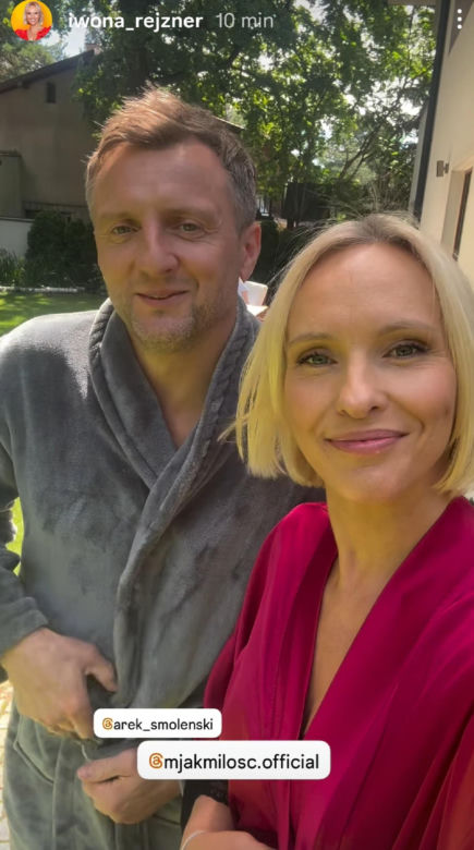 M jak miłość nowy sezon. Dorota (Iwona Rejzner), Bartek (Arkadiusz Smoleński) na planie