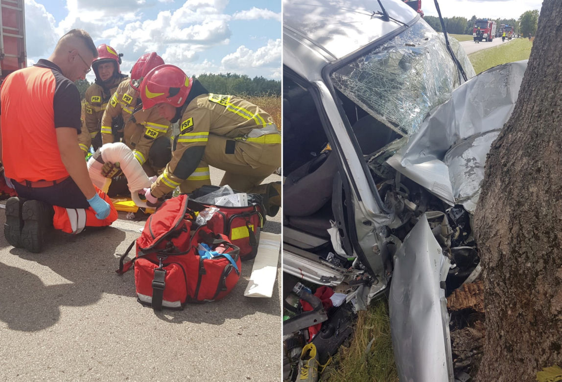 Potworny wypadek pod Lipskiem! Trzech mężczyzn uwięzionych w rozbitym citroenie [ZDJĘCIA]