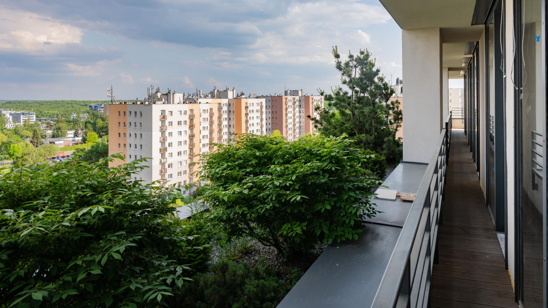 Damrota Garden - apartamentowiec w Katowicach z drzewami na fasadzie i dachu - czerwiec 2026