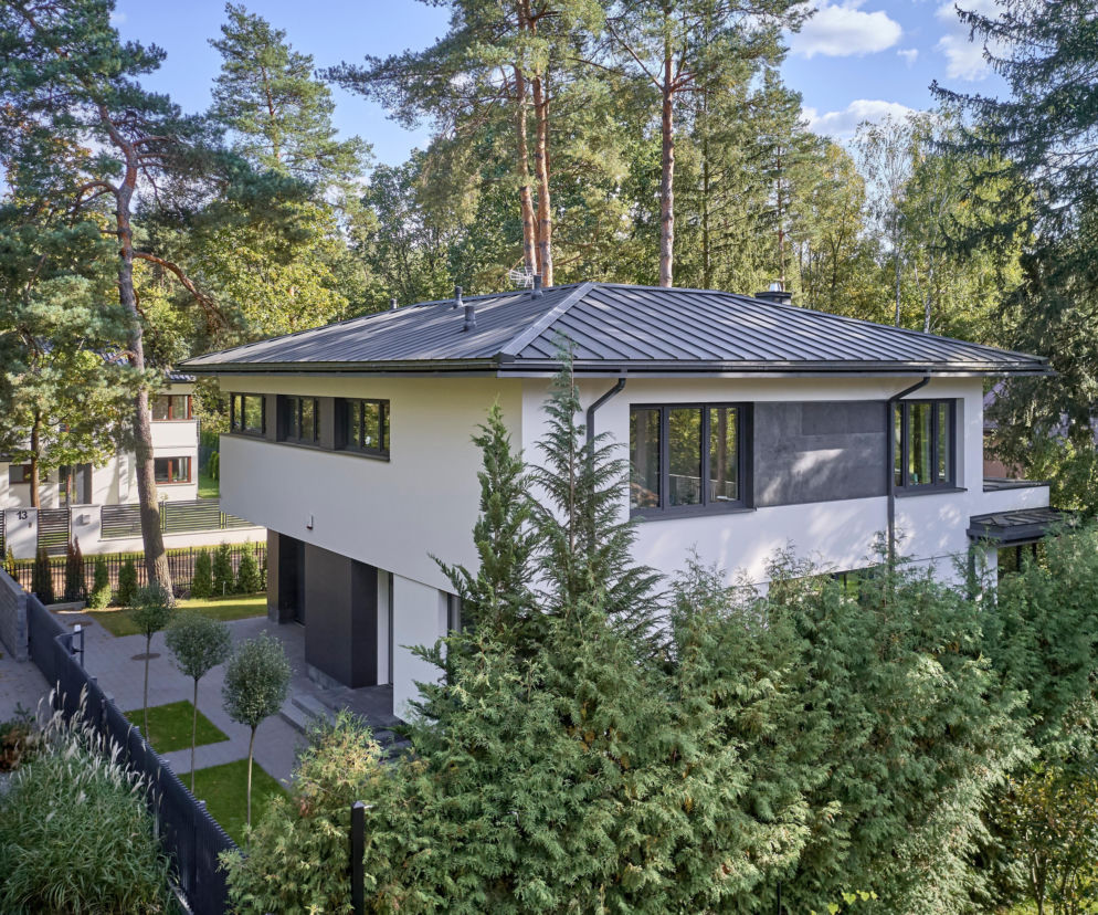 Dom w lesie, z okapami