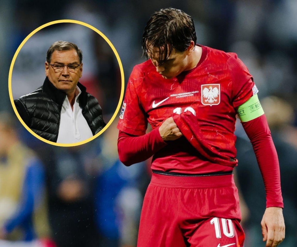 Piotr Zieliński ze spuszczoną głową, obok na miniaturze selekcjoner Jan Urban. O losach trenera czytaj na SE Supersport.