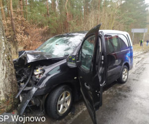 Dąbrówka Nowa. Samochód roztrzaskał się na drzewie! 2 osoby trafiły do szpitala