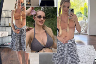 Fit Lovers z maluchem na spacerze. Ona w samym staniku, on z klatą na wierzchu. Widać, że zrobiło się ciepło!