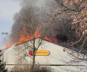 Ogromny pożar Biedronki na Dolnym Śląsku! Dach runął, są ranni strażacy