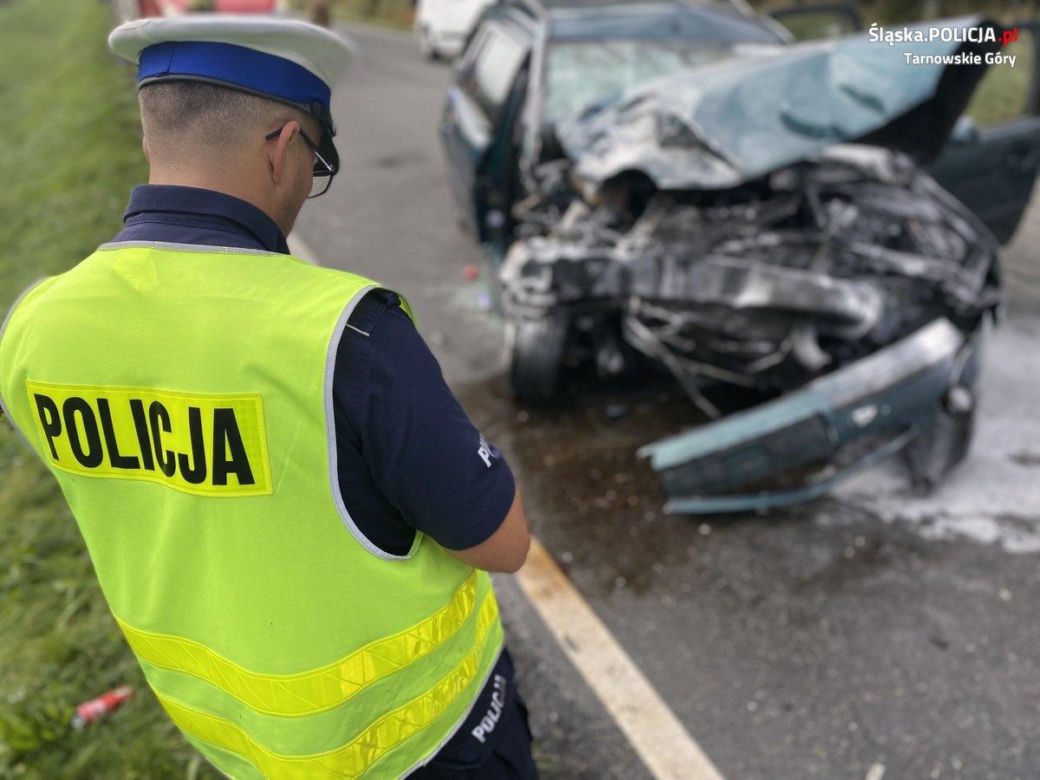 Wypadek na DW908 w powiecie tarnogórskim. Śmigłowiec zabrał 19-latkę do szpitala w Sosnowcu