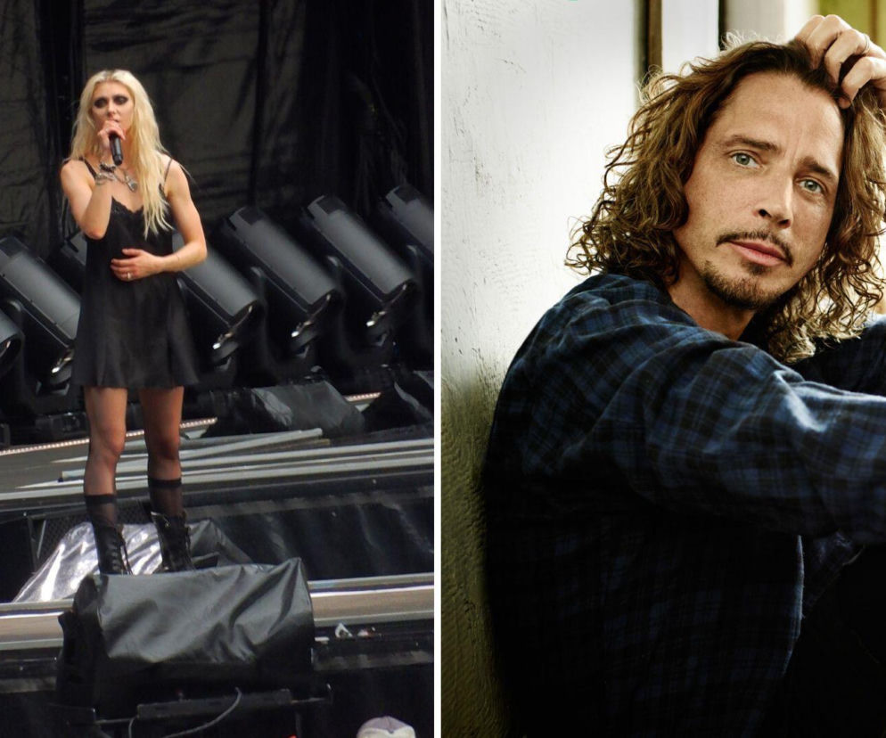 Taylor Momsen śpiewa na scenie. Obok zdjęcie Chrisa Cornella. O ich muzycznej więzi przeczytasz na EskaRock.