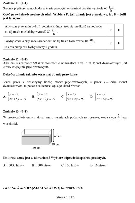 EGZAMIN GIMNAZJALNY 2013 MATEMATYKA - ARKUSZE, ODPOWIEDZI
